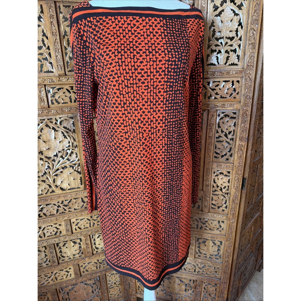Michael Kors black and orange abstract print long-sleeve sheath dress Medium - Picture 4 of 8